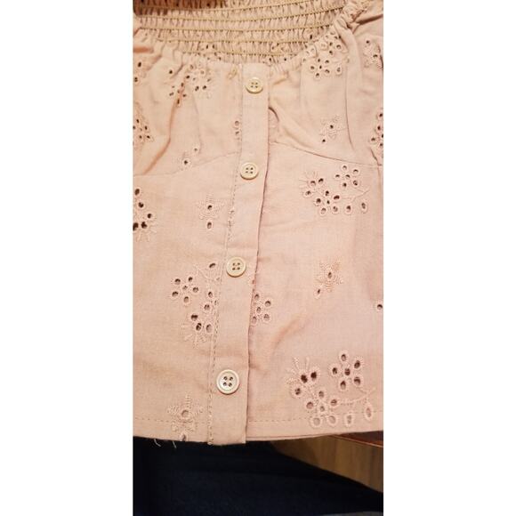NWT - Love Tree - Burnt Orange Eyelet Peasant BOHO Crop Smocked Top Size L - Picture 5 of 8